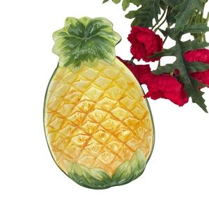 Italian Majolica Art Pottery Pineapple Bowl Dish Hand Painted Vintage MCM Italy